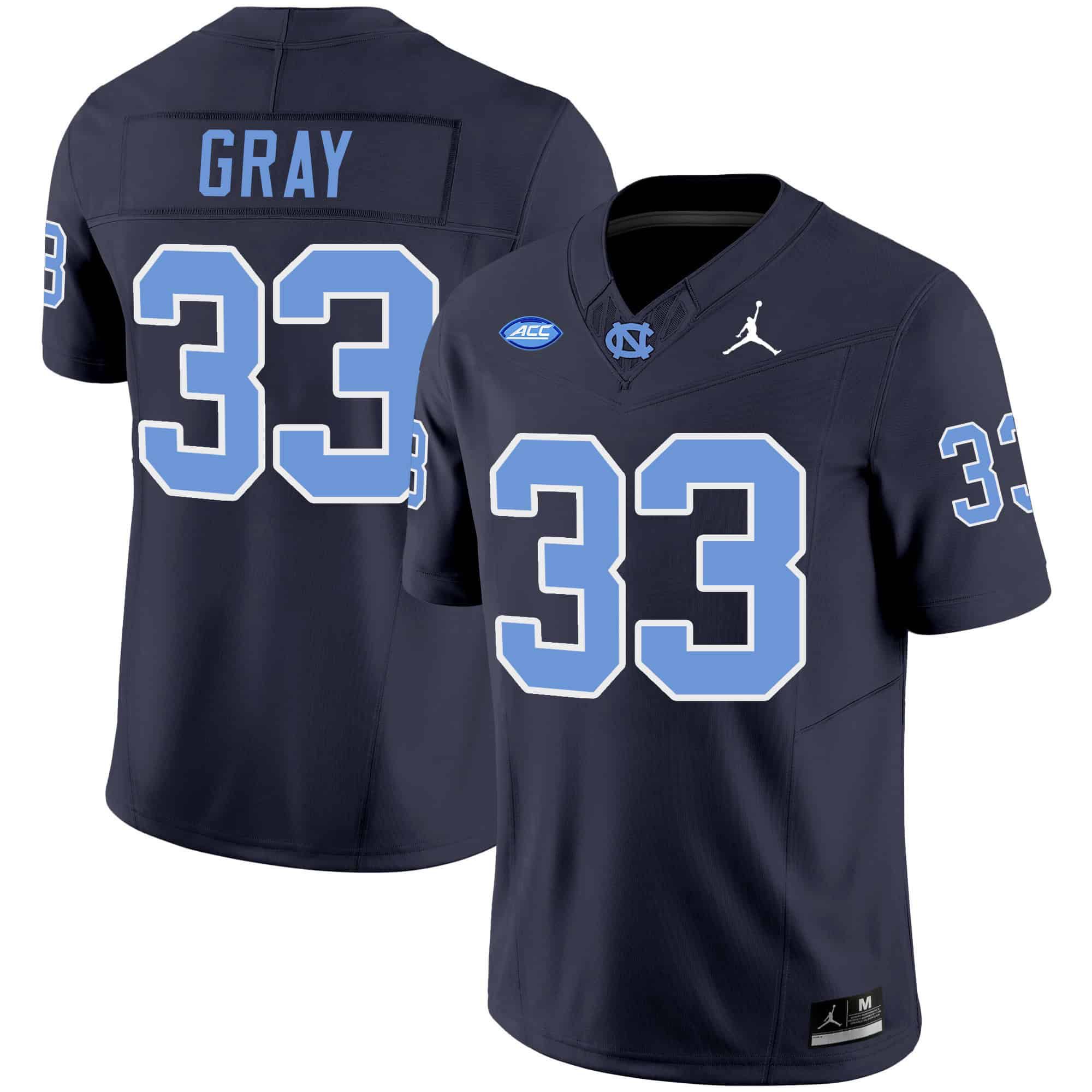 Men North Carolina Tar Heels #33 Gray Drak Blue 2024 Vapor Limited NCAA Jersey style 1